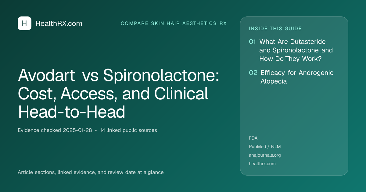 Evidence overview for Avodart vs Spironolactone: Cost, Access, and Clinical Head-to-Head
