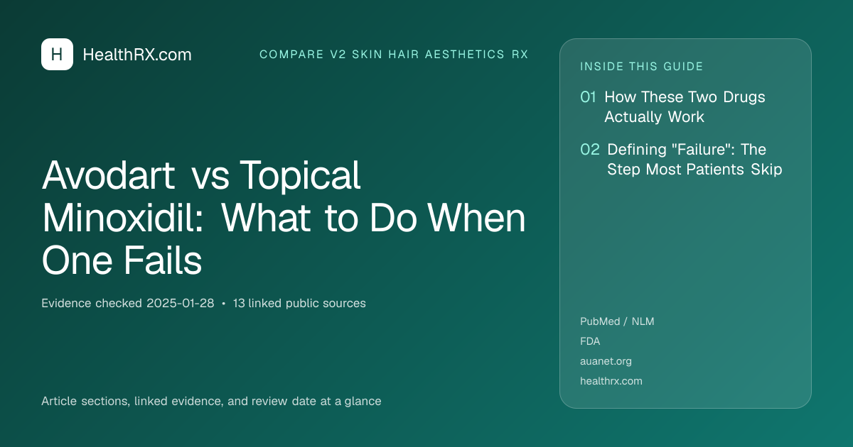 Evidence overview for compare v2 skin hair aesthetics rx: Avodart vs Topical Minoxidil: What to Do When One Fails