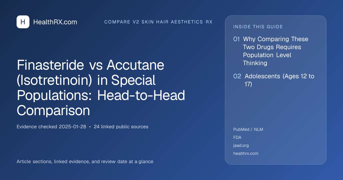 Evidence overview for compare v2 skin hair aesthetics rx: Finasteride vs Accutane (Isotretinoin) in Special Populations: Head-to-Head Comparison