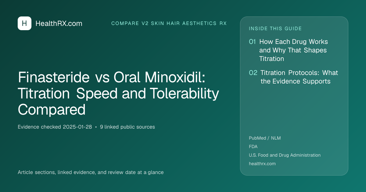 Evidence overview for compare v2 skin hair aesthetics rx: Finasteride vs Oral Minoxidil: Titration Speed and Tolerability Compared