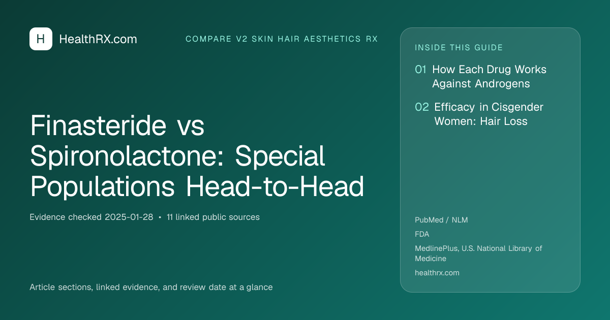 Evidence overview for compare v2 skin hair aesthetics rx: Finasteride vs Spironolactone: Special Populations Head-to-Head