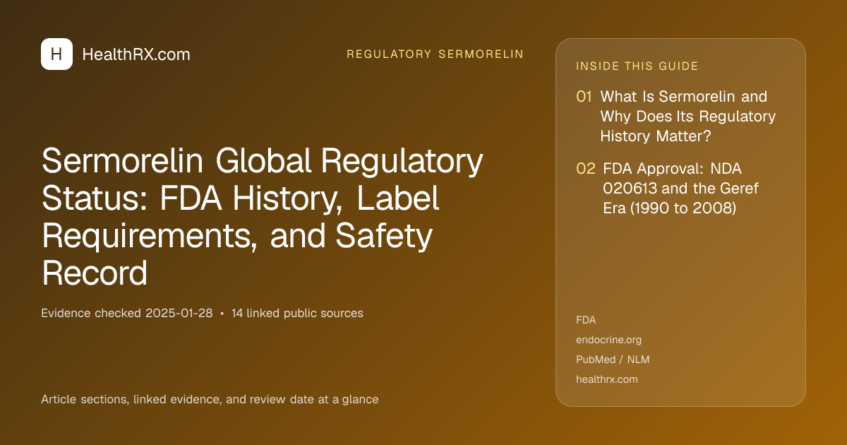 Evidence overview for Sermorelin Global Regulatory Status: FDA History, Label Requirements, and Safety Record
