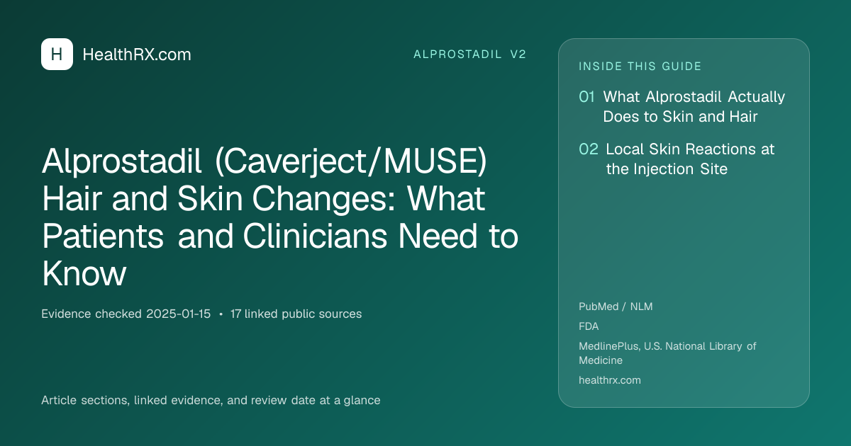Evidence overview for alprostadil v2: Alprostadil (Caverject/MUSE) Hair and Skin Changes: What Patients and Clinicians Need to Know