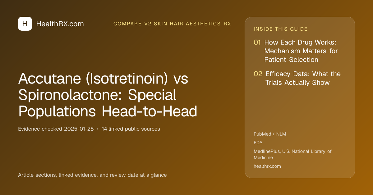 Evidence overview for compare v2 skin hair aesthetics rx: Accutane (Isotretinoin) vs Spironolactone: Special Populations Head-to-Head