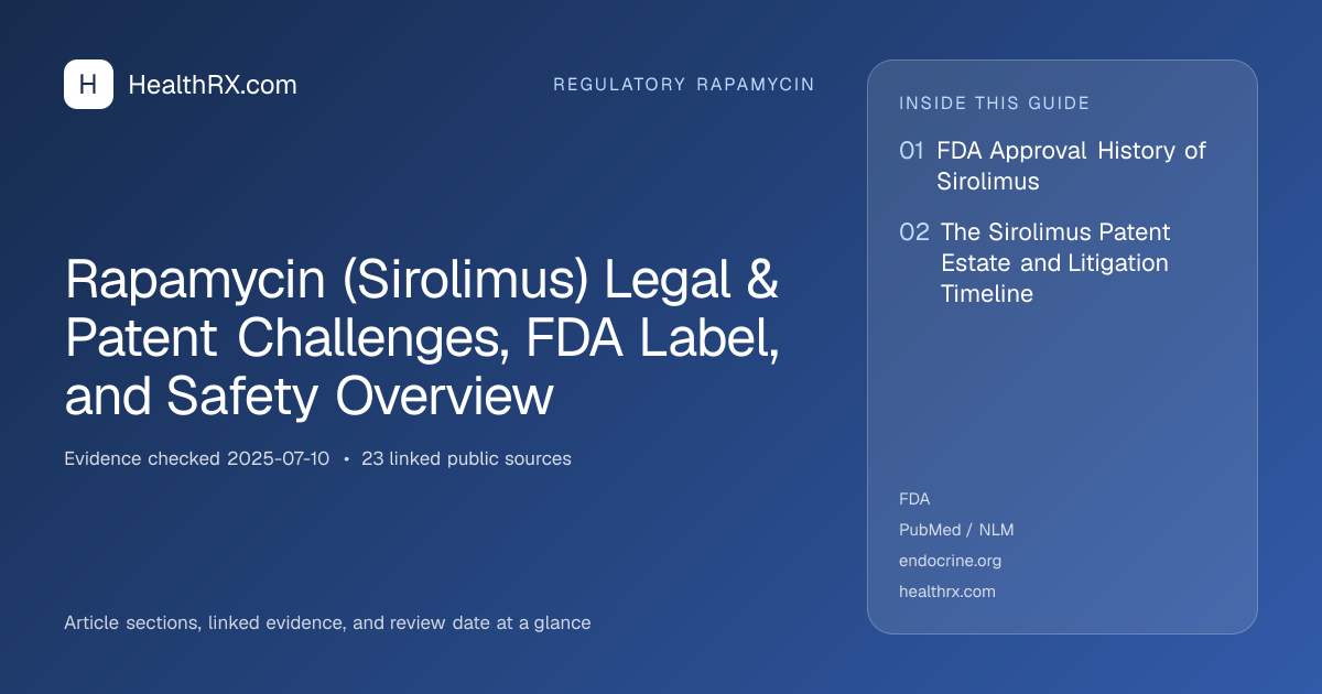 Evidence overview for Rapamycin (Sirolimus) Legal & Patent Challenges, FDA Label, and Safety Overview