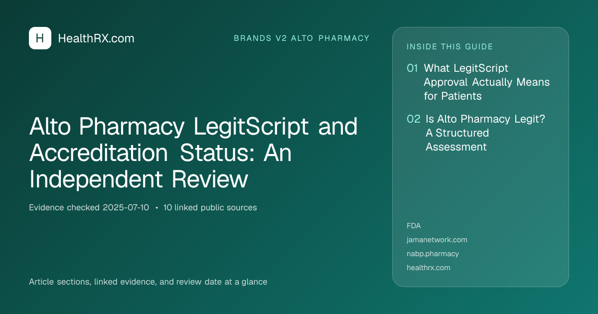 Evidence overview for Alto Pharmacy LegitScript and Accreditation Status: An Independent Review