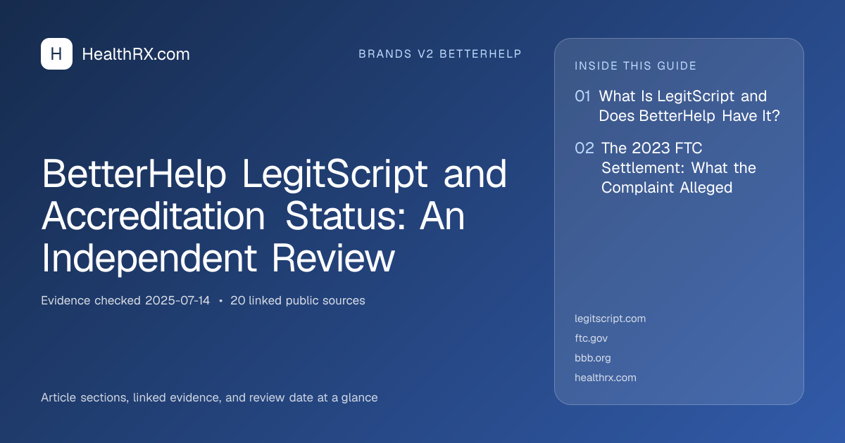 Evidence overview for brands v2 betterhelp: BetterHelp LegitScript and Accreditation Status: An Independent Review