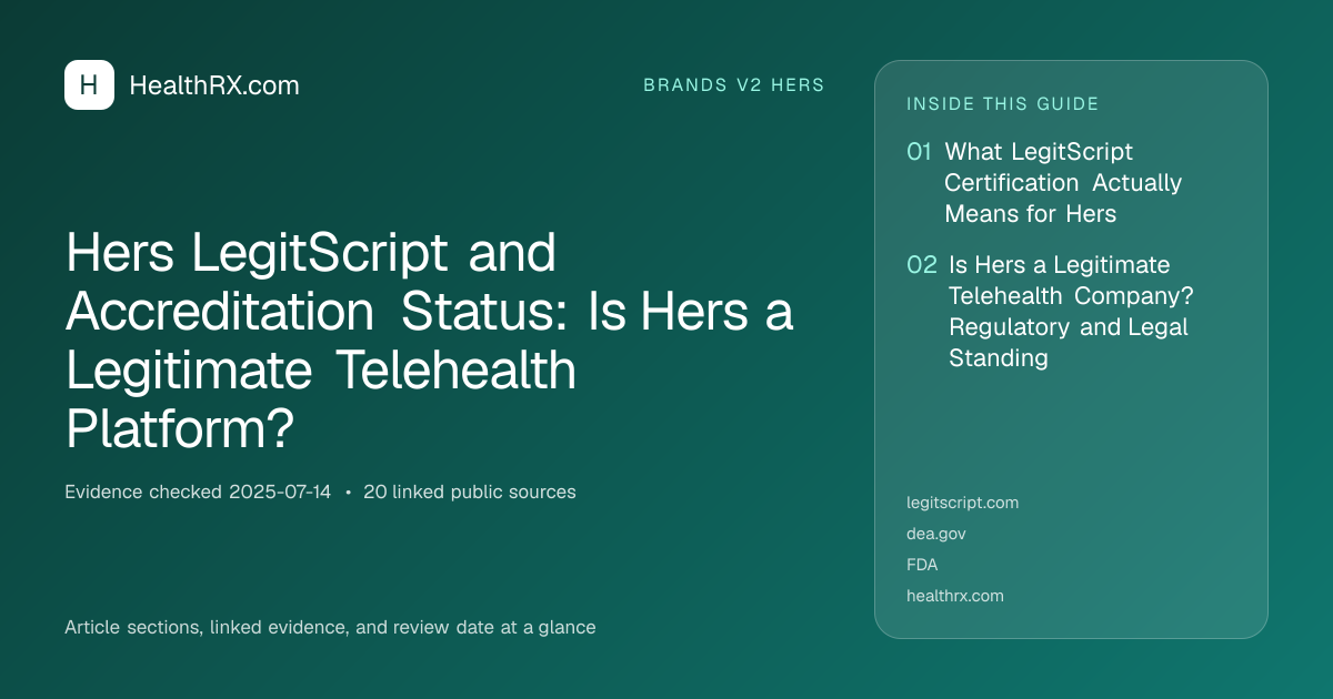 Evidence overview for Hers LegitScript and Accreditation Status: Is Hers a Legitimate Telehealth Platform?
