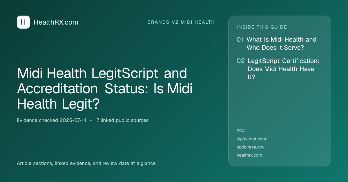 Evidence overview for Midi Health LegitScript and Accreditation Status: Is Midi Health Legit?