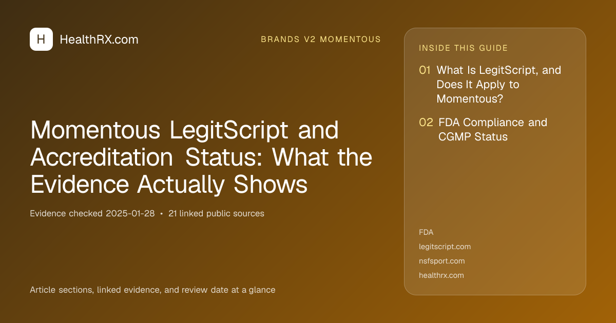 Evidence overview for brands v2 momentous: Momentous LegitScript and Accreditation Status: What the Evidence Actually Shows