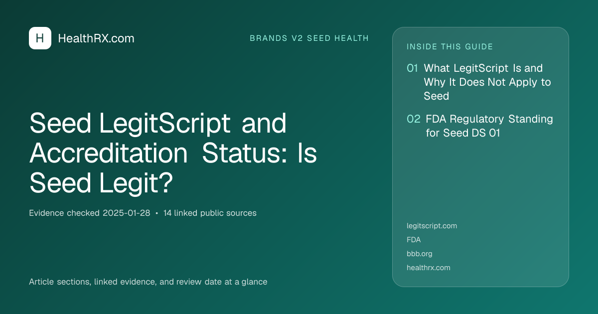 Evidence overview for brands v2 seed health: Seed LegitScript and Accreditation Status: Is Seed Legit?