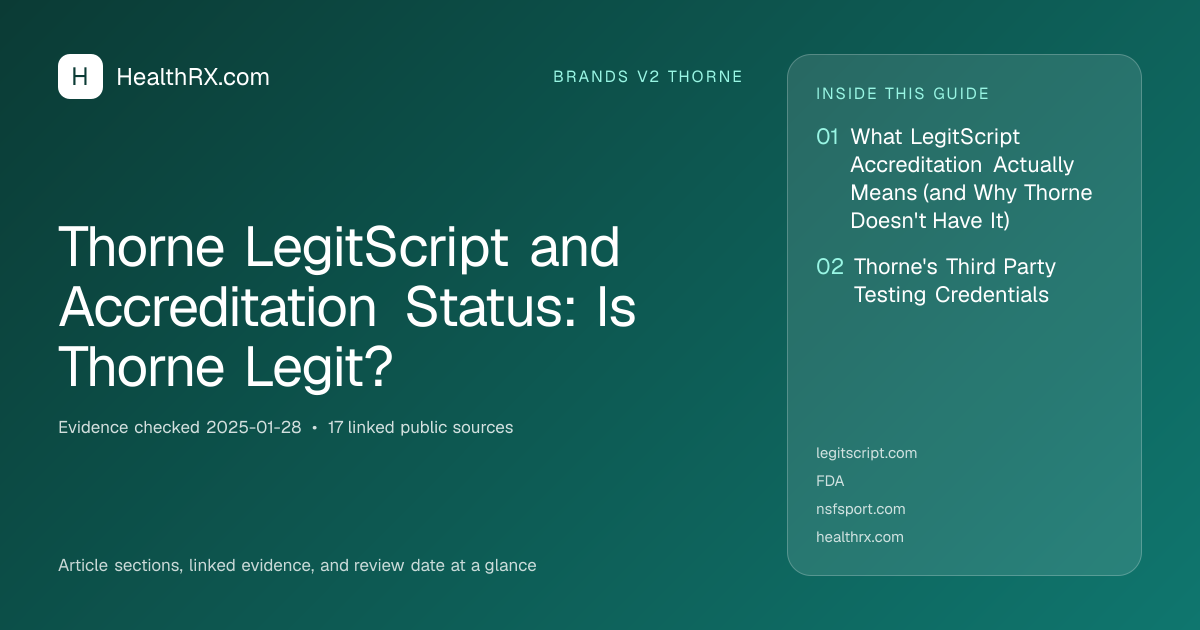 Evidence overview for brands v2 thorne: Thorne LegitScript and Accreditation Status: Is Thorne Legit?