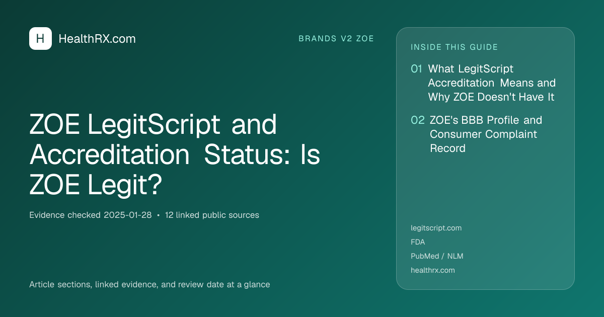 Evidence overview for brands v2 zoe: ZOE LegitScript and Accreditation Status: Is ZOE Legit?