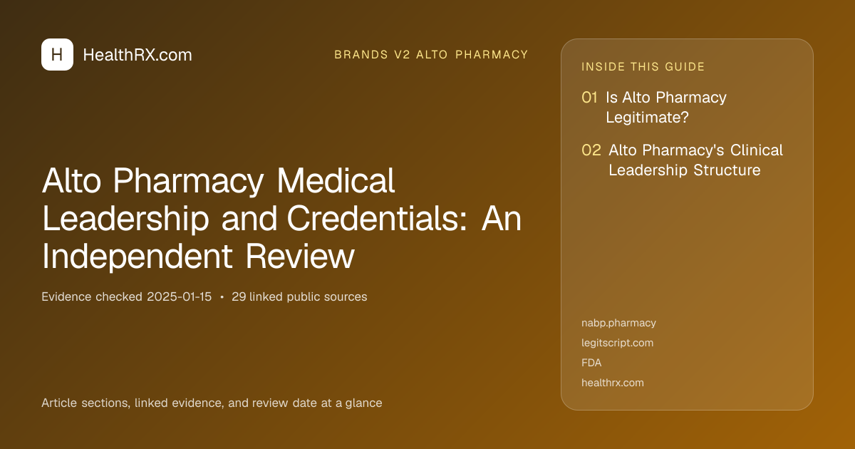 Evidence overview for brands v2 alto pharmacy: Alto Pharmacy Medical Leadership and Credentials: An Independent Review