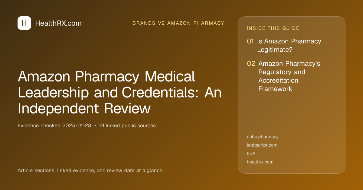 Evidence overview for brands v2 amazon pharmacy: Amazon Pharmacy Medical Leadership and Credentials: An Independent Review