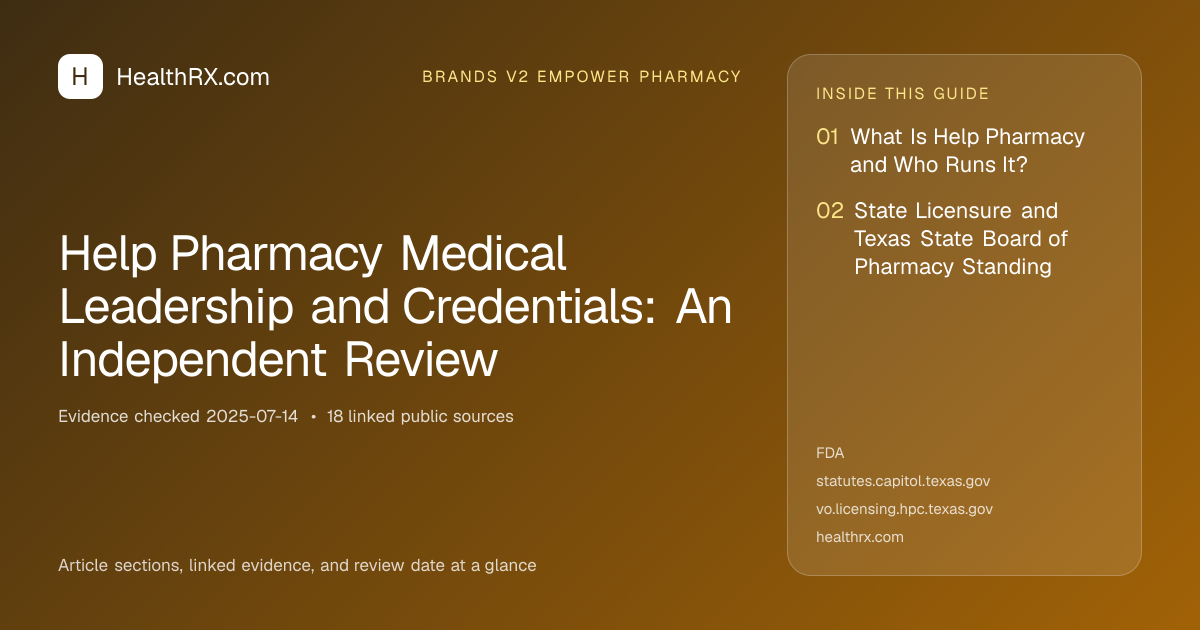 Evidence overview for Help Pharmacy Medical Leadership and Credentials: An Independent Review