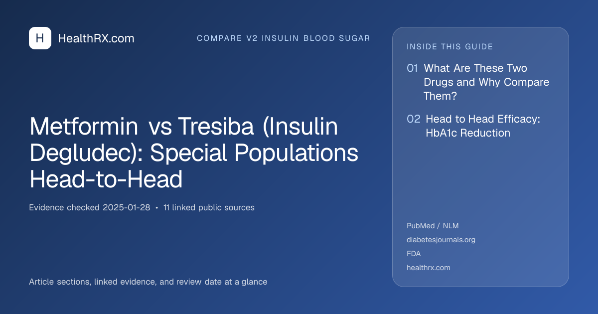 Evidence overview for compare v2 insulin blood sugar: Metformin vs Tresiba (Insulin Degludec): Special Populations Head-to-Head