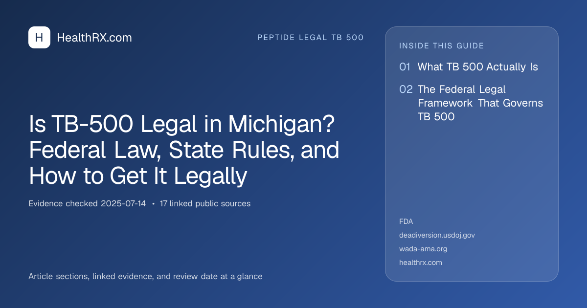 Evidence overview for Is TB-500 Legal in Michigan? Federal Law, State Rules, and How to Get It Legally