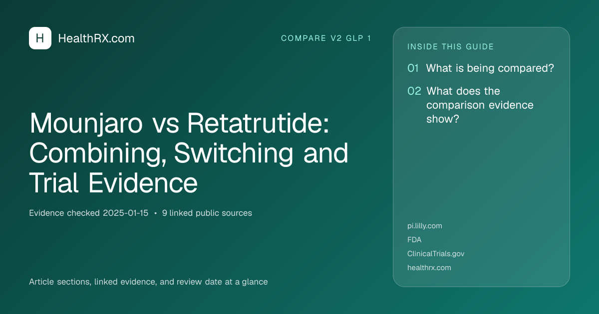 Evidence overview for Mounjaro vs Retatrutide: Combining, Switching and Trial Evidence