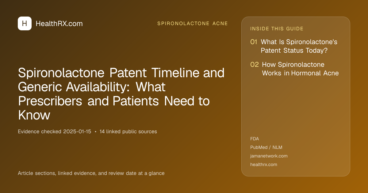 Evidence overview for Spironolactone Patent Timeline and Generic Availability: What Prescribers and Patients Need to Know