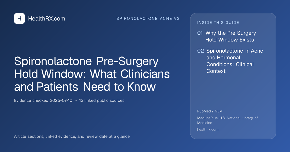 Evidence overview for spironolactone acne v2: Spironolactone Pre-Surgery Hold Window: What Clinicians and Patients Need to Know