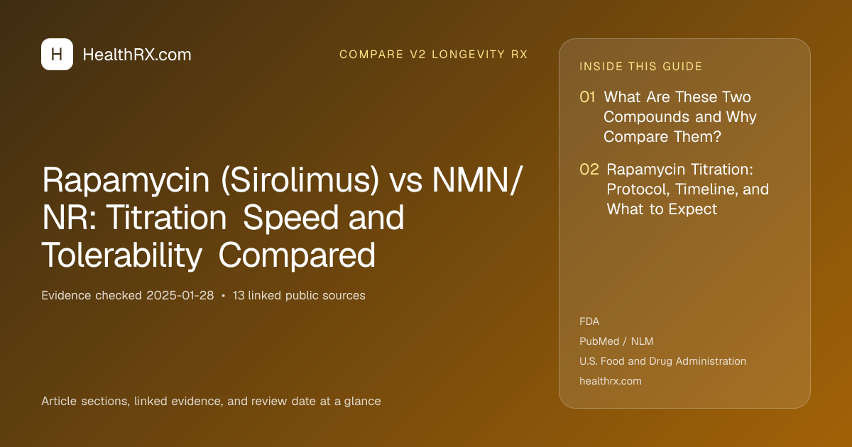 Evidence overview for compare v2 longevity rx: Rapamycin (Sirolimus) vs NMN/NR: Titration Speed and Tolerability Compared