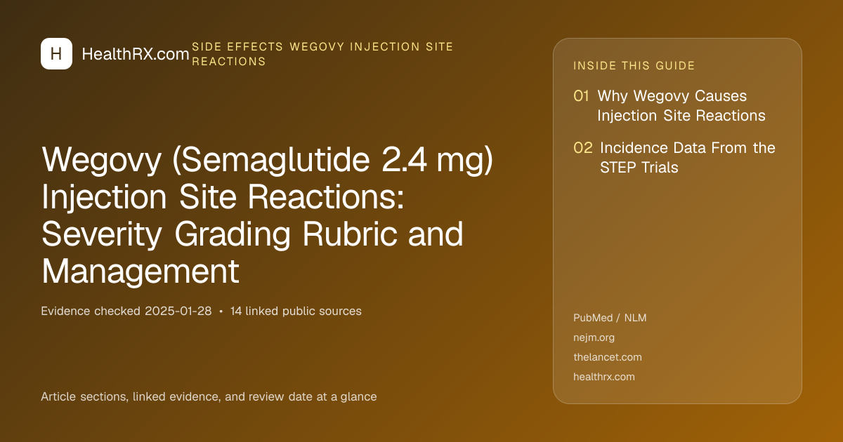 Evidence overview for Wegovy (Semaglutide 2.4 mg) Injection Site Reactions: Severity Grading Rubric and Management