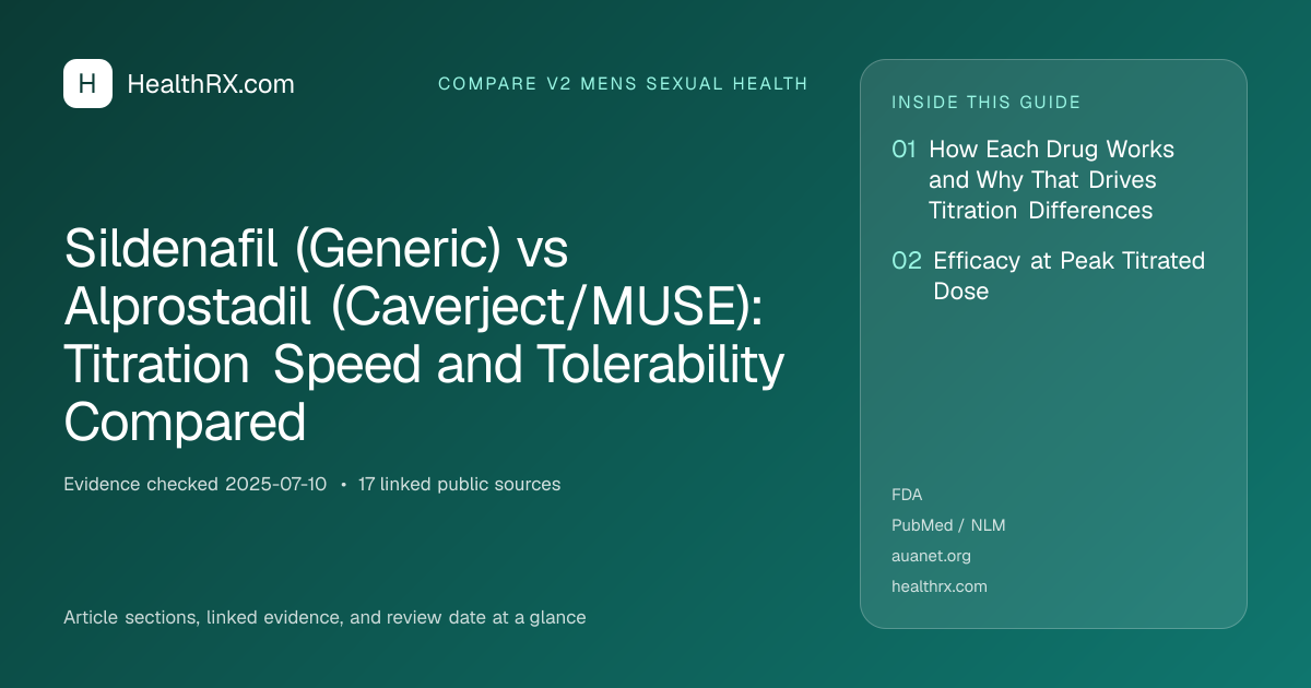 Evidence overview for compare v2 mens sexual health: Sildenafil (Generic) vs Alprostadil (Caverject/MUSE): Titration Speed and Tolerability Compared