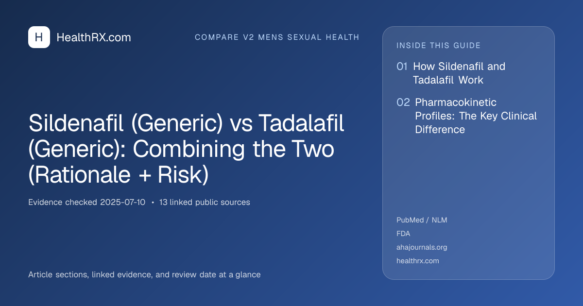 Evidence overview for Sildenafil (Generic) vs Tadalafil (Generic): Combining the Two (Rationale + Risk)