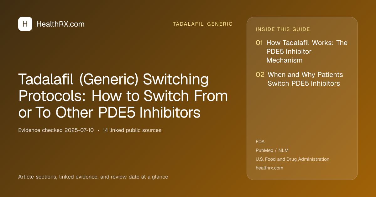 Evidence overview for tadalafil generic: Tadalafil (Generic) Switching Protocols: How to Switch From or To Other PDE5 Inhibitors