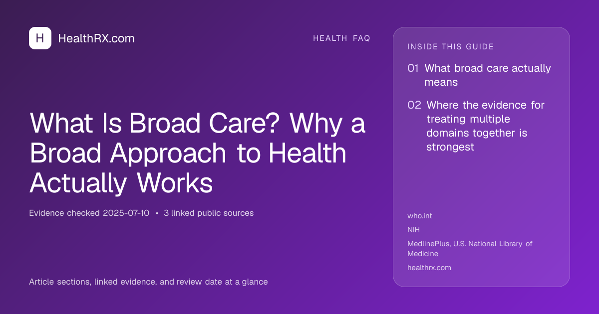 Evidence overview for health faq: What Is Broad Care? Why a Broad Approach to Health Actually Works
