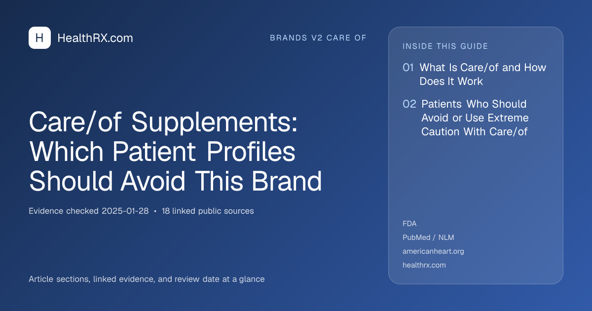 Evidence overview for brands v2 care of: Care/of Supplements: Which Patient Profiles Should Avoid This Brand