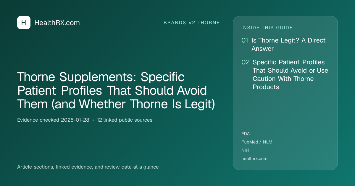 Evidence overview for brands v2 thorne: Thorne Supplements: Specific Patient Profiles That Should Avoid Them (and Whether Thorne Is Legit)