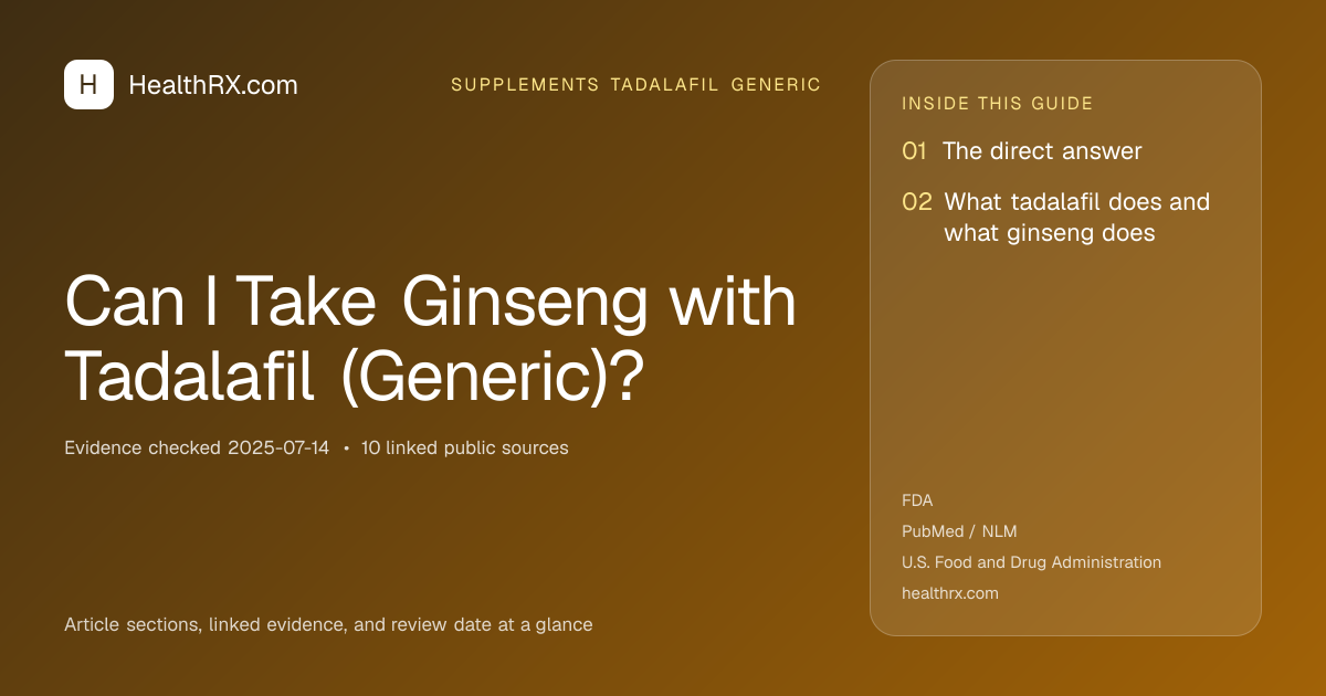 Evidence overview for supplements tadalafil generic: Can I Take Ginseng with Tadalafil (Generic)?