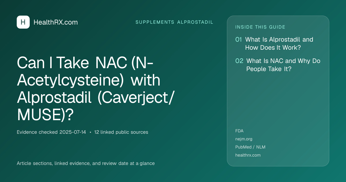 Evidence overview for supplements alprostadil: Can I Take NAC (N-Acetylcysteine) with Alprostadil (Caverject/MUSE)?