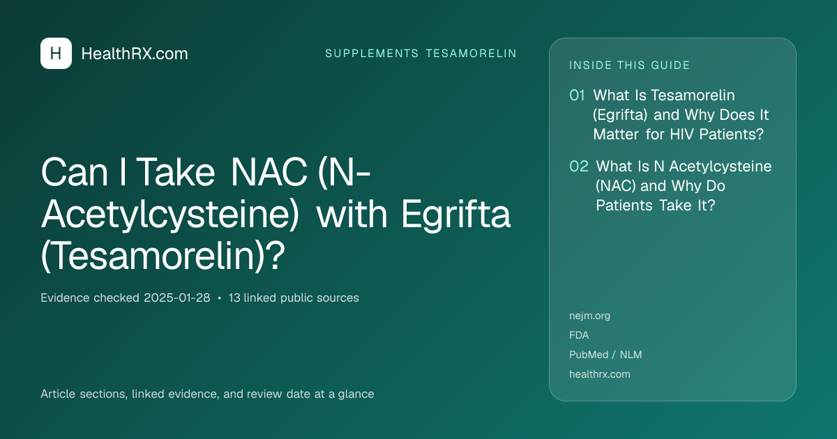 Evidence overview for Can I Take NAC (N-Acetylcysteine) with Egrifta (Tesamorelin)?