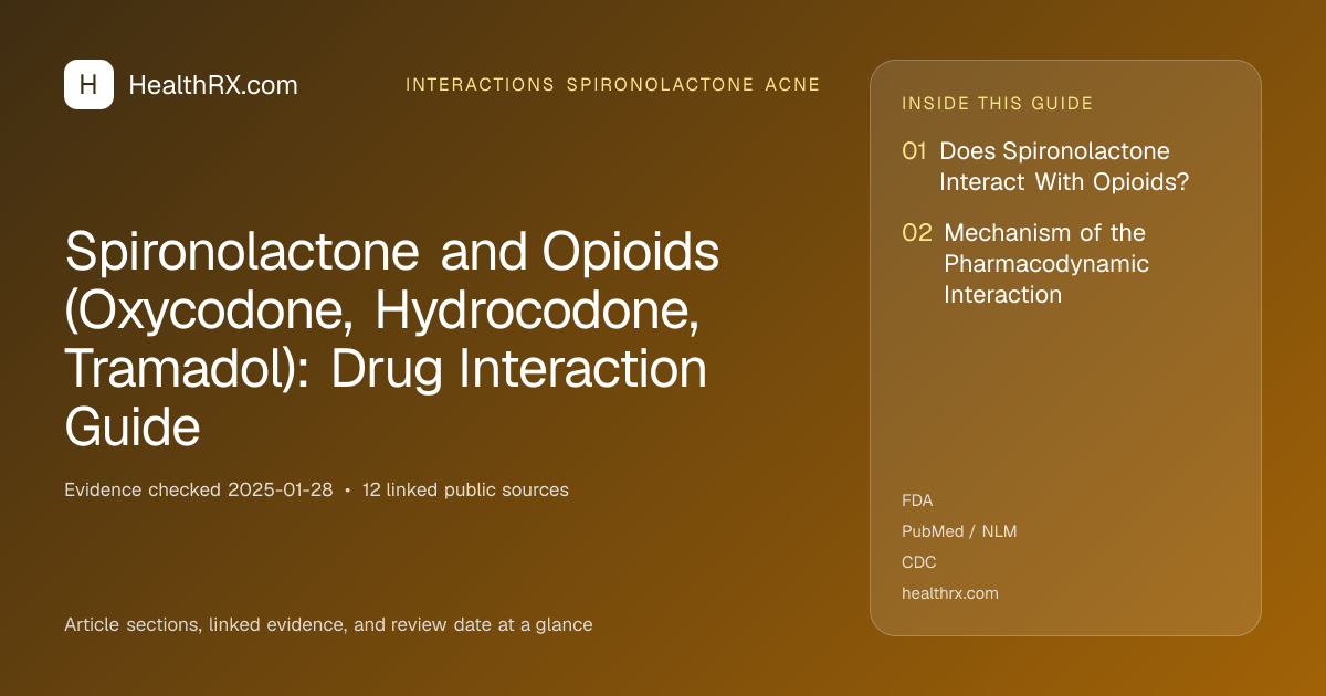 Evidence overview for interactions spironolactone acne: Spironolactone and Opioids (Oxycodone, Hydrocodone, Tramadol): Drug Interaction Guide