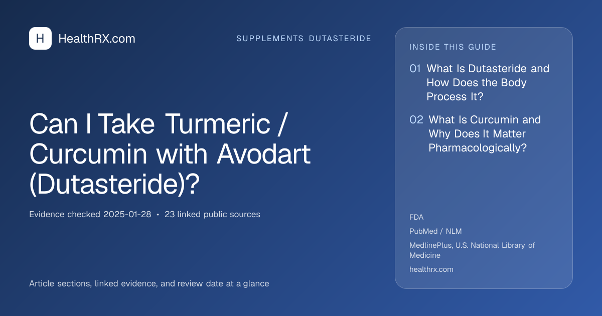 Evidence overview for supplements dutasteride: Can I Take Turmeric / Curcumin with Avodart (Dutasteride)?