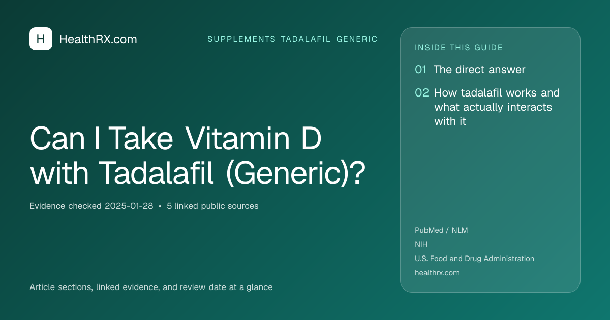 Evidence overview for supplements tadalafil generic: Can I Take Vitamin D with Tadalafil (Generic)?