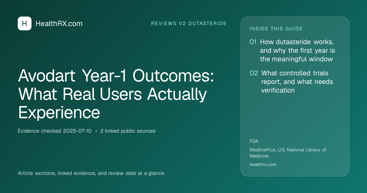 Evidence overview for reviews v2 dutasteride: Avodart Year-1 Outcomes: What Real Users Actually Experience