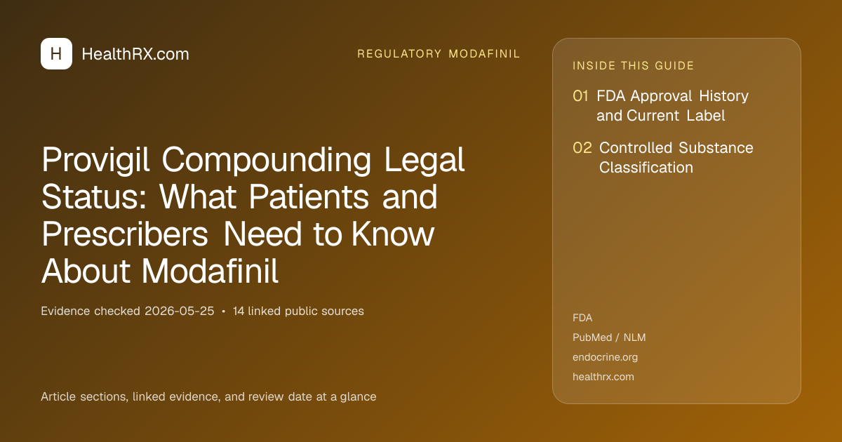 Evidence overview for Provigil Compounding Legal Status: What Patients and Prescribers Need to Know About Modafinil