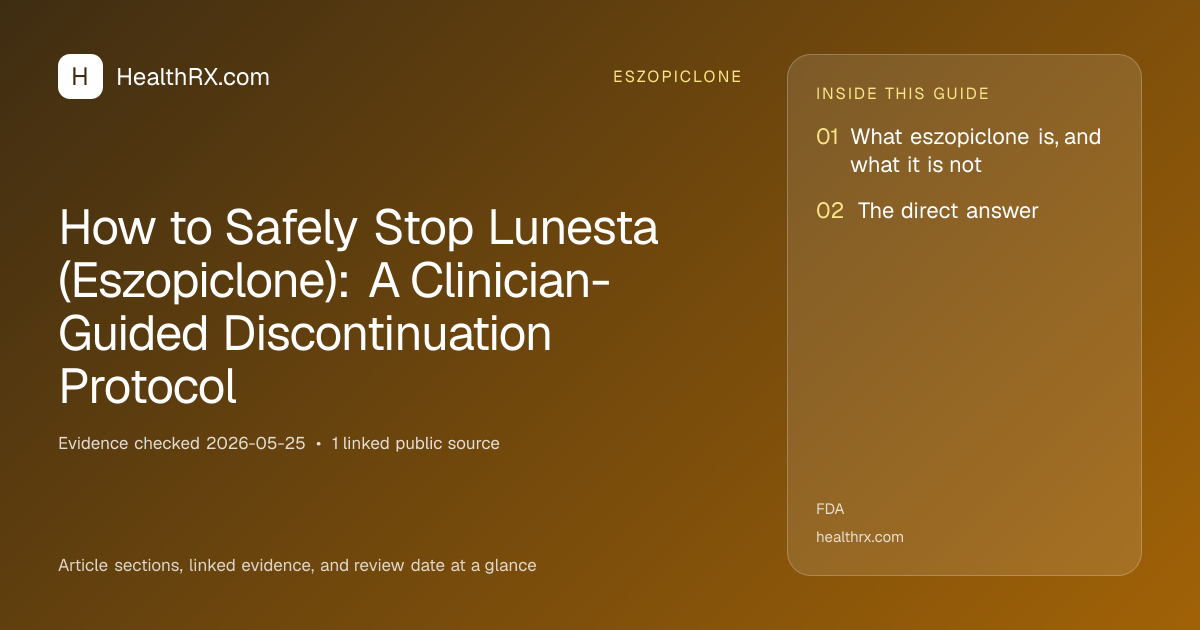Evidence overview for eszopiclone: How to Safely Stop Lunesta (Eszopiclone): A Clinician-Guided Discontinuation Protocol