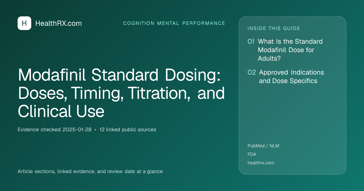Evidence overview for Modafinil Standard Dosing: Doses, Timing, Titration, and Clinical Use