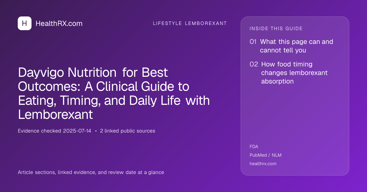 Evidence overview for lifestyle lemborexant: Dayvigo Nutrition for Best Outcomes: A Clinical Guide to Eating, Timing, and Daily Life with Lemborexant