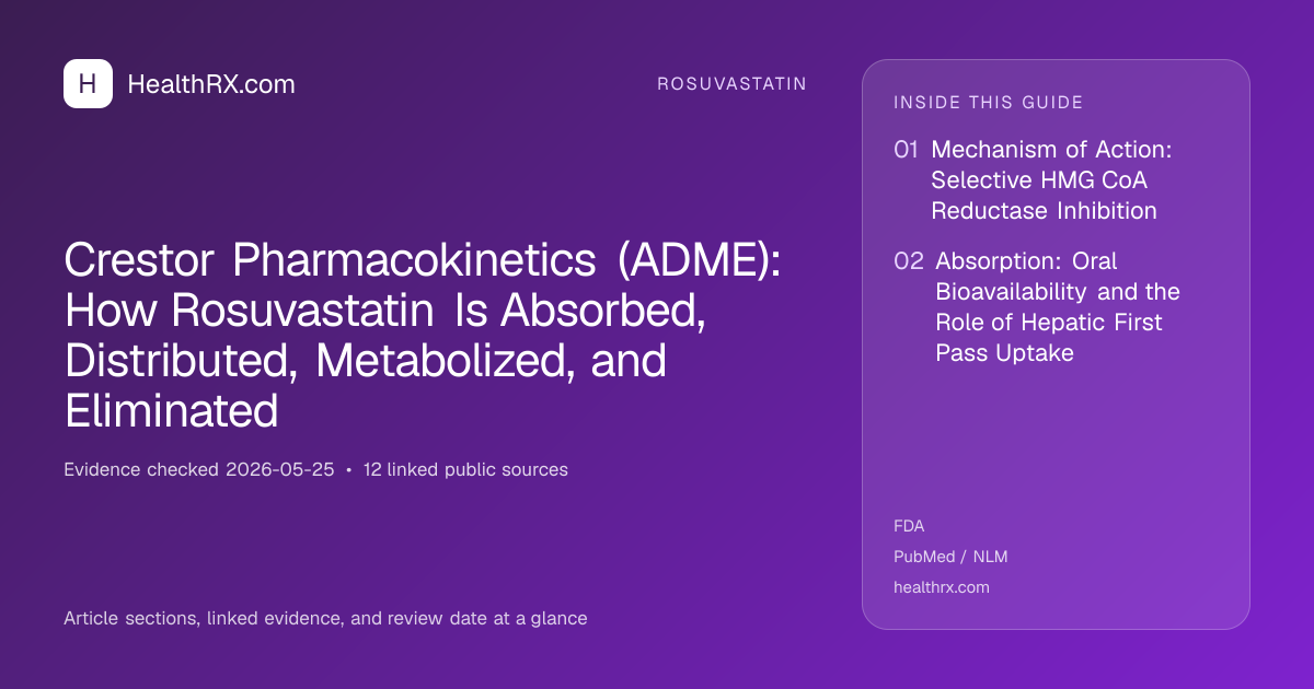 Evidence overview for Crestor Pharmacokinetics (ADME): How Rosuvastatin Is Absorbed, Distributed, Metabolized, and Eliminated