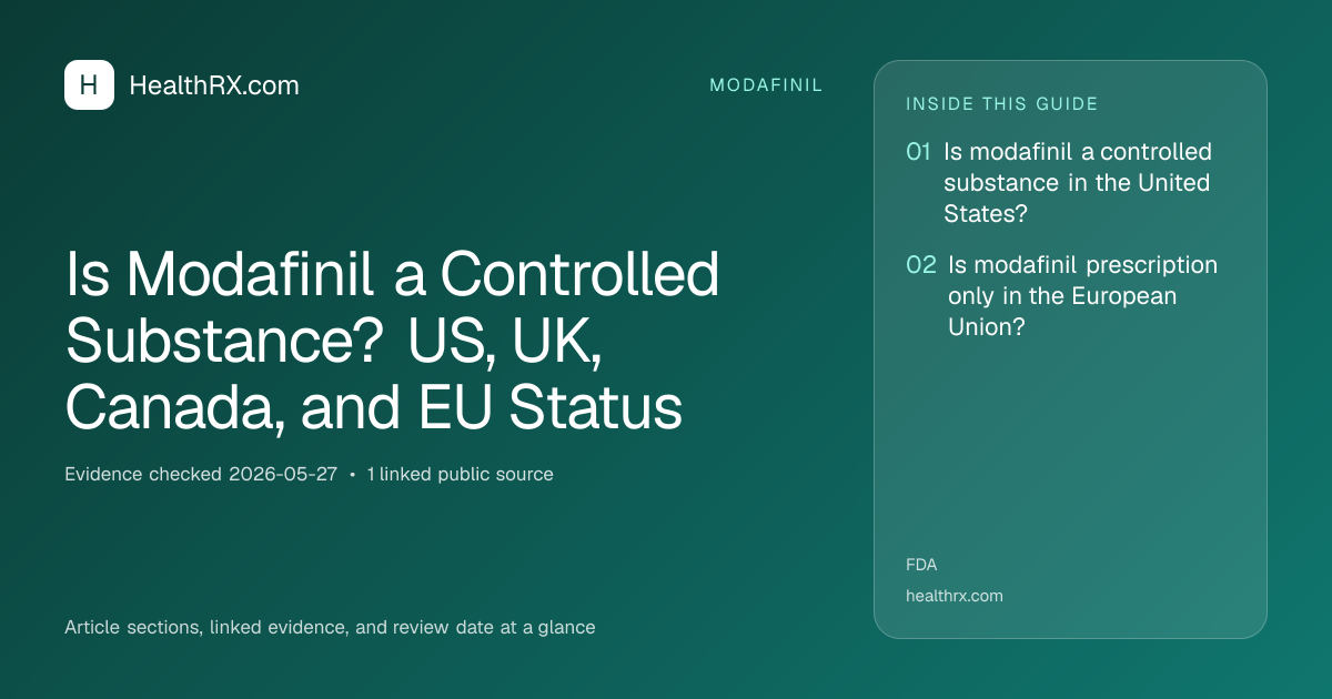 Evidence overview for modafinil: Is Modafinil a Controlled Substance? US, UK, Canada, and EU Status