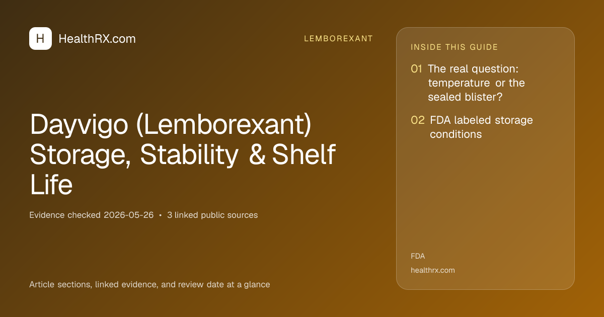 Evidence overview for lemborexant: Dayvigo (Lemborexant) Storage, Stability & Shelf Life