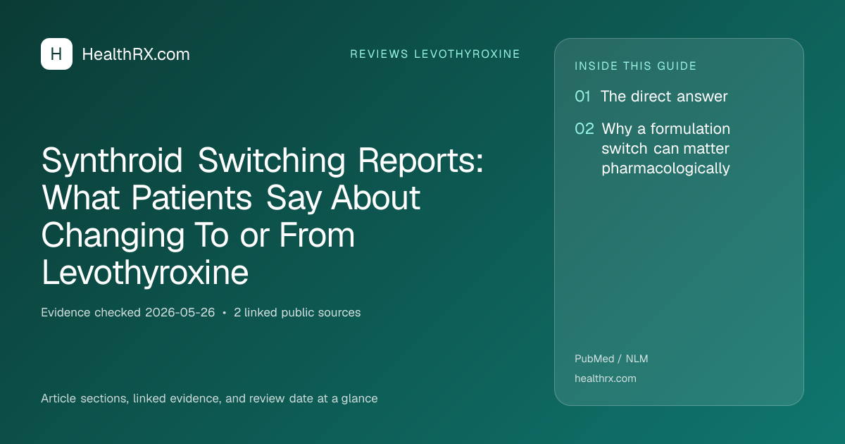Evidence overview for reviews levothyroxine: Synthroid Switching Reports: What Patients Say About Changing To or From Levothyroxine
