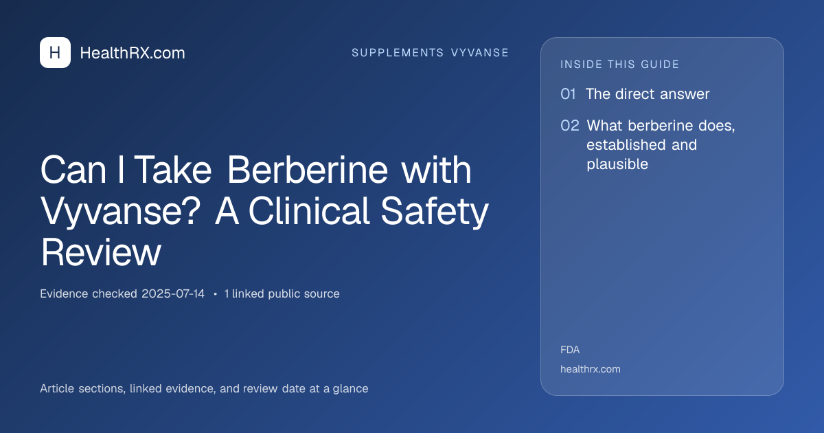 Evidence overview for Can I Take Berberine with Vyvanse? A Clinical Safety Review