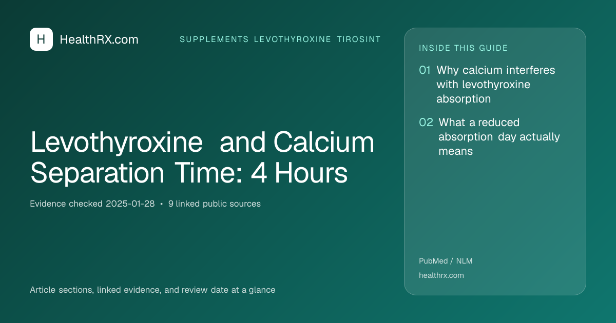 Evidence overview for supplements levothyroxine tirosint: Levothyroxine and Calcium Separation Time: 4 Hours